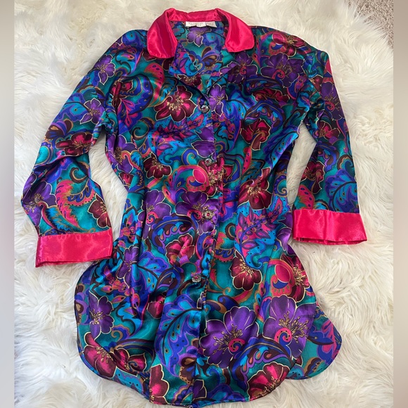 Vintage gold label Victoria's Secret Pink and Purple Floral Satin sleep